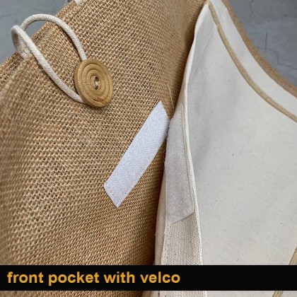 Jute Bag With Button Front Pocket