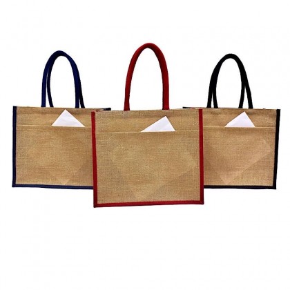 Large Colour Jute Bag with Jute Pocket