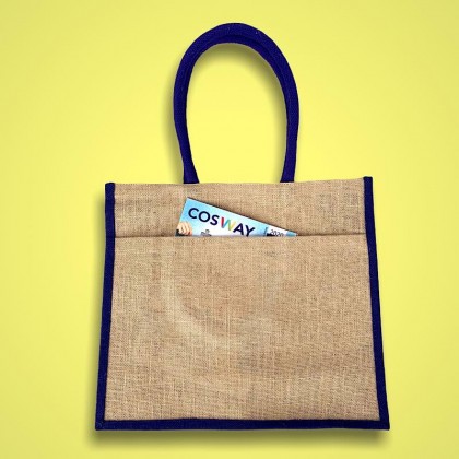 Large Colour Jute Bag with Jute Pocket