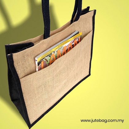 Large Colour Jute Bag with Jute Pocket