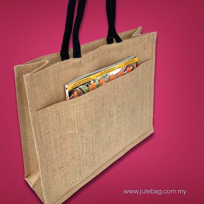 Large Natural Jute Bag With Jute Pocket