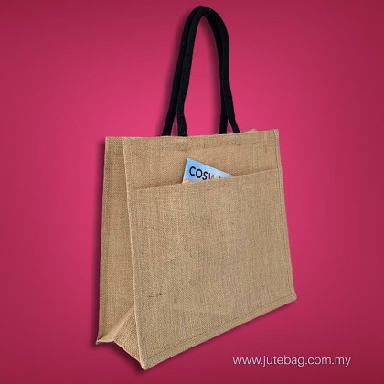 Large Natural Jute Bag With Jute Pocket
