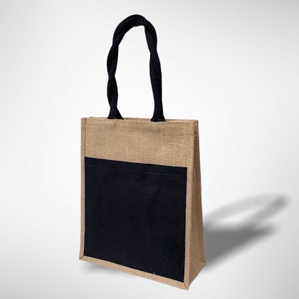 A4 Jute Bag With Colour Front Canvas Pocket