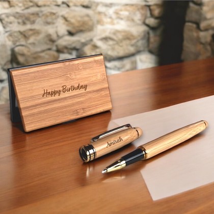 Bamboo Wood Pen Card Holder Gifts
