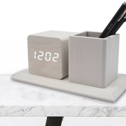 Multifunction Desktop Pen Holder with Voice-Controlled Alarm Clock