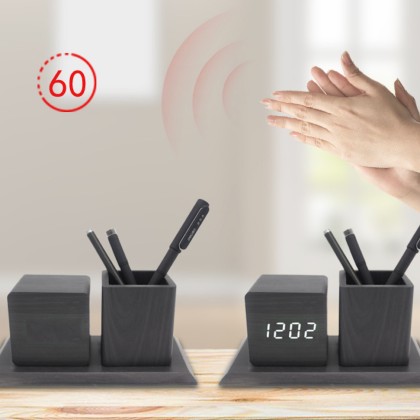 Multifunction Desktop Pen Holder with Voice-Controlled Alarm Clock