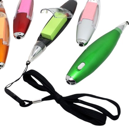 Custom Multifunction Pen with Sticky Notes, LED Light, Lanyard & Writing Pen 