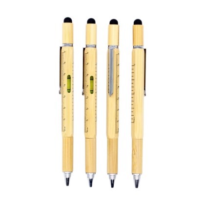 Eco-Friendly Multifunctional Bamboo Pen with Ruler & Level – Customizable Promotional Gift by BubbleGifts