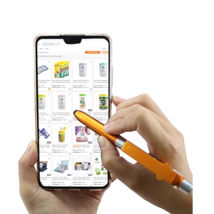 Custom 4-in-1 Plastic Pen with Phone Holder, Stylus, and LED Light
