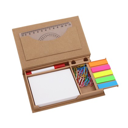 Eco-Friendly Desktop Box Set with Notepad, PET Stickers, Pen, Paper Clips & Ruler | Custom Promotional Gift