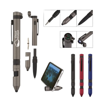 Customizable 6-in-1 Multipurpose Functional Pen with LED, Compass & Screwdrivers