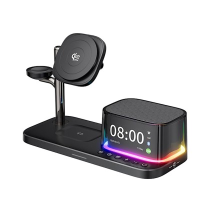 Premium 5-in-1 Wireless Charging Hub (25W) with Integrated Bluetooth Speaker