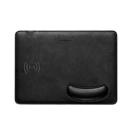 Premium PU Leather Mousepad with Integrated 15W Wireless Phone Charger