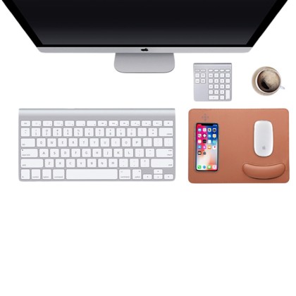 Premium PU Leather Mousepad with Integrated 15W Wireless Phone Charger