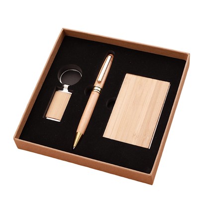 Premium 3-in-1 Eco-Friendly Bamboo Gift Set: Pen, Name Card Holder & Keychain