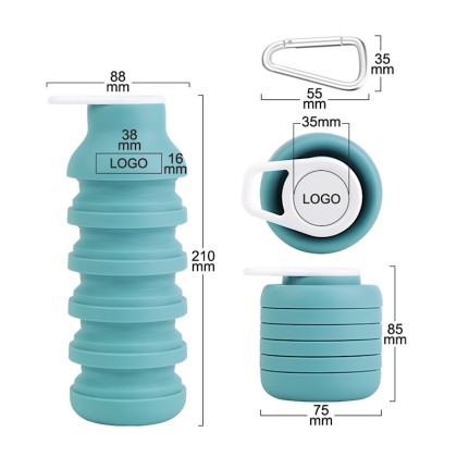 600ml Collapsible Silicone Outdoor Drinking Bottle with Integrated Carabiner