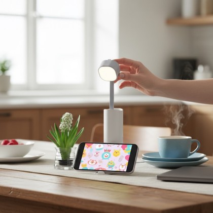 Portable Multi-Angle LED Reading Light with Integrated Mobile Phone Stand
