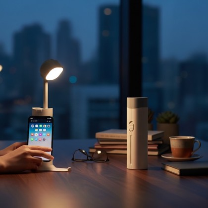 Portable Multi-Angle LED Reading Light with Integrated Mobile Phone Stand