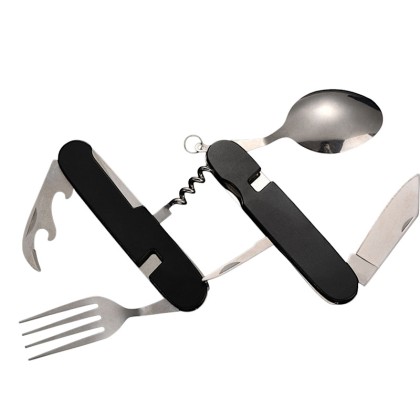 Premium 5-in-1 Folding Camping Cutlery Set with Lightweight Aluminum Handle