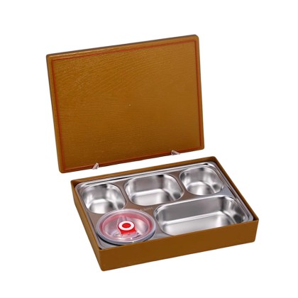 Premium 5-Compartment Stainless Steel 304 Lunch Box with Integrated Soup Bowl