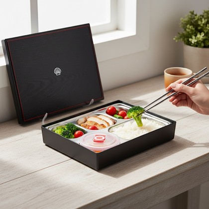 Premium 5-Compartment Stainless Steel 304 Lunch Box with Integrated Soup Bowl