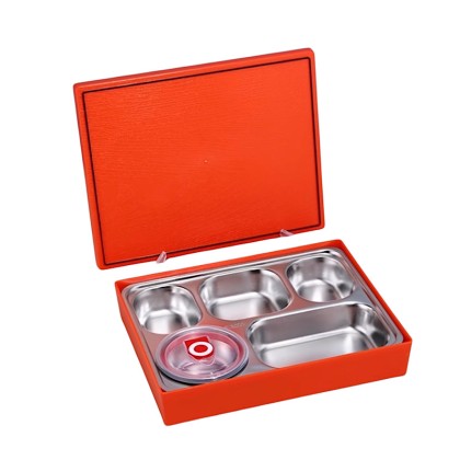 Premium 5-Compartment Stainless Steel 304 Lunch Box with Integrated Soup Bowl