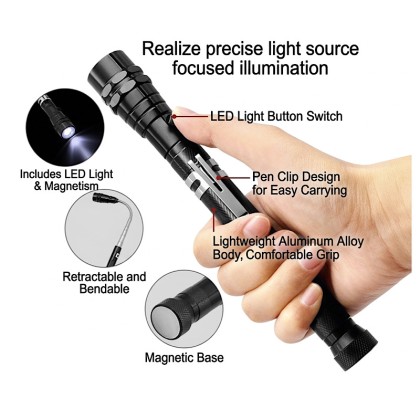 3-LED Telescopic Magnetic Pick-Up Tool and Flexible LED Flashlight