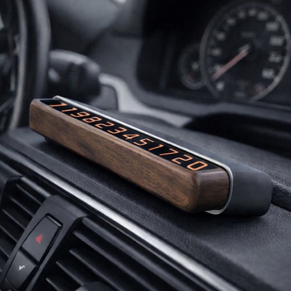 Premium Walnut Wood Dual-Number Temporary Parking Card with Privacy Slide