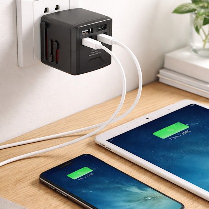 Premium All-in-One Global Travel Adapter with 3 USB-A and 1 Type-C Port