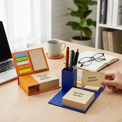 3-in-1 Compact Desktop Organizer with Integrated Memo Pad and Pen Holder