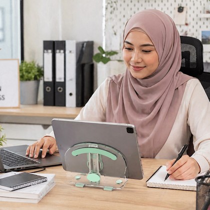 Premium Foldable Clear Acrylic Desktop Stand with 360-Degree Swivel Base