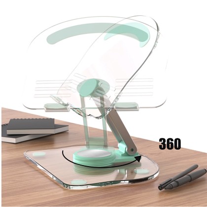 Premium Foldable Clear Acrylic Desktop Stand with 360-Degree Swivel Base