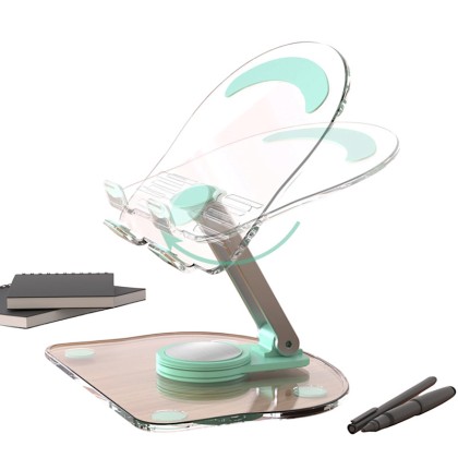 Premium Foldable Clear Acrylic Desktop Stand with 360-Degree Swivel Base