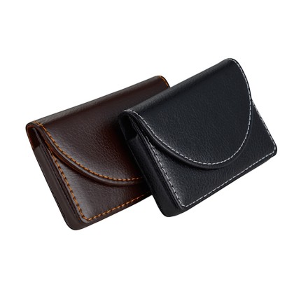 Sleek Pocket Business Card Holder: Premium PU Leather Wrapped Stainless Steel Case