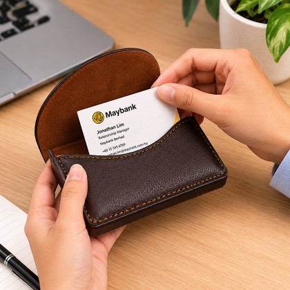 Sleek Pocket Business Card Holder: Premium PU Leather Wrapped Stainless Steel Case