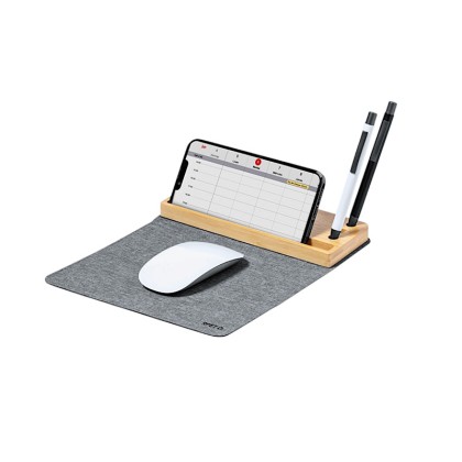 Premium 3-in-1 Foldable Natural Bamboo Mouse Pad with 15W Fast Wireless Charger and Phone Stand