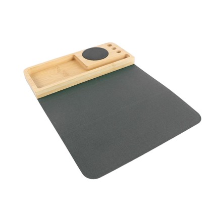 Premium 3-in-1 Foldable Natural Bamboo Mouse Pad with 15W Fast Wireless Charger and Phone Stand