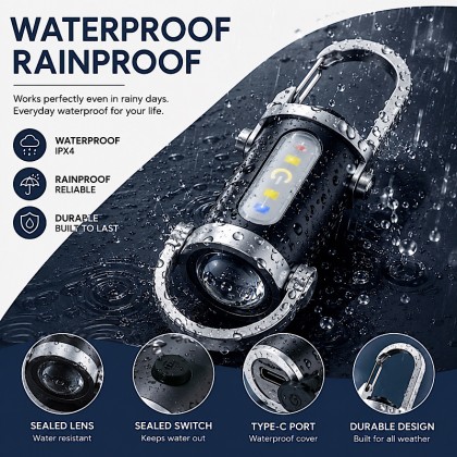 Sleek Multi-Functional Ultra-Mini Keychain Light with 5 Light Modes and Red/Blue Warning Strobe