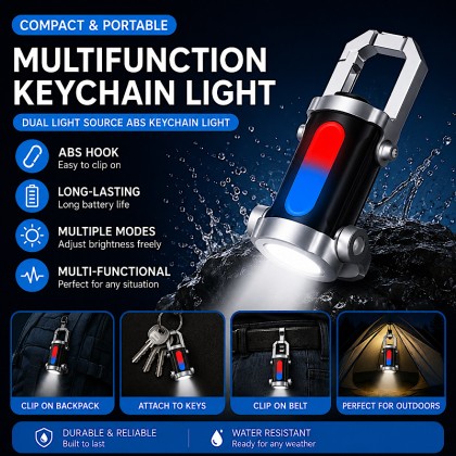 Sleek Multi-Functional Ultra-Mini Keychain Light with 5 Light Modes and Red/Blue Warning Strobe
