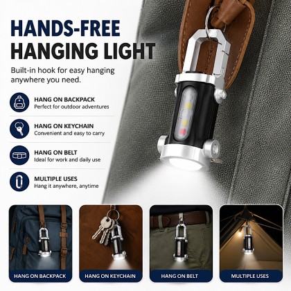 Sleek Multi-Functional Ultra-Mini Keychain Light with 5 Light Modes and Red/Blue Warning Strobe