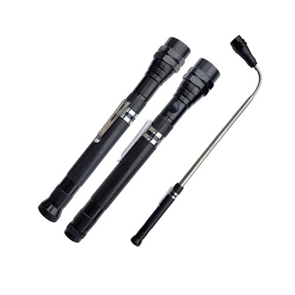 Premium Telescopic Magnetic 3-LED Work Flashlight with 360° Flexible Rotating Neck & Pocket Clip