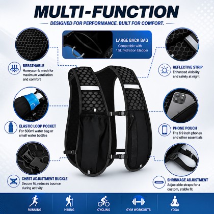 Premium Ultra-Lightweight Breathable Sports Hydration Vest: Performance Running & Cycling Pack with Reflective Safety Design