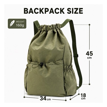 Premium Ultra-Lightweight Foldable Drawstring Backpack: Water-Resistant Casual Multi-Pocket Daypack