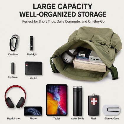 Premium Ultra-Lightweight Foldable Drawstring Backpack: Water-Resistant Casual Multi-Pocket Daypack