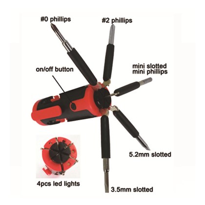 Premium 8-in-1 Compact Multi-Bit Folding Screwdriver Tool with Integrated 4-LED Work Light and Pocket Clip