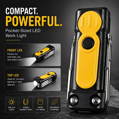 Premium 8-in-1 Folding Pocket Screwdriver with Dual LED Work Lights, Strong Magnetic Base & Integrated Pocket Clip