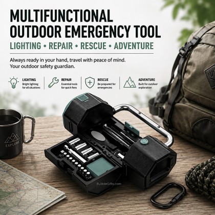 Premium Outdoor Emergency Tool Station: LED Flashlight & Lantern with 16-Piece Hardware Kit & Compass