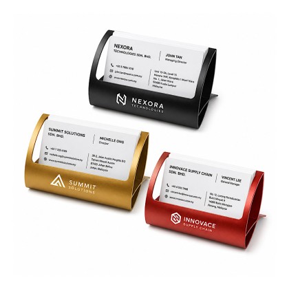 Premium Q-Shaped Aluminum Alloy Desktop Business Card Holder: Ultra-Light 30.2g Custom Engraved Organizer