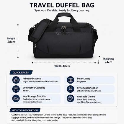 Premium High-Capacity 55L Waterproof Oxford Duffel Bag: Unisex Sports & Travel Holdall with Vented Shoe Compartment