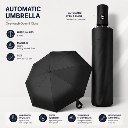 Ultimate 7-Piece Smart Business Gift Set: 10000mAh Power Bank, Smart Temperature Flask, Automatic Umbrella, Bluetooth Speaker, Dual-USB, PU Notebook & Metal Pen